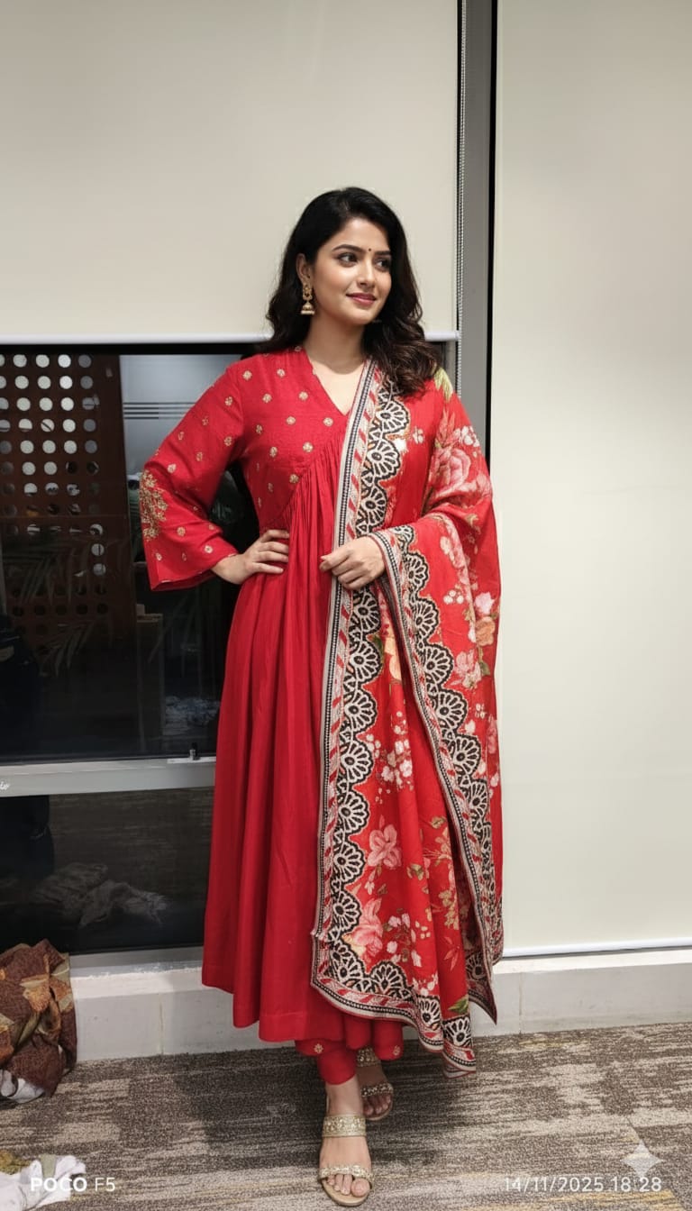 Zardozi Work Women Kurta Set - Red - Charkha TalesZardozi Work Women Kurta Set - Red