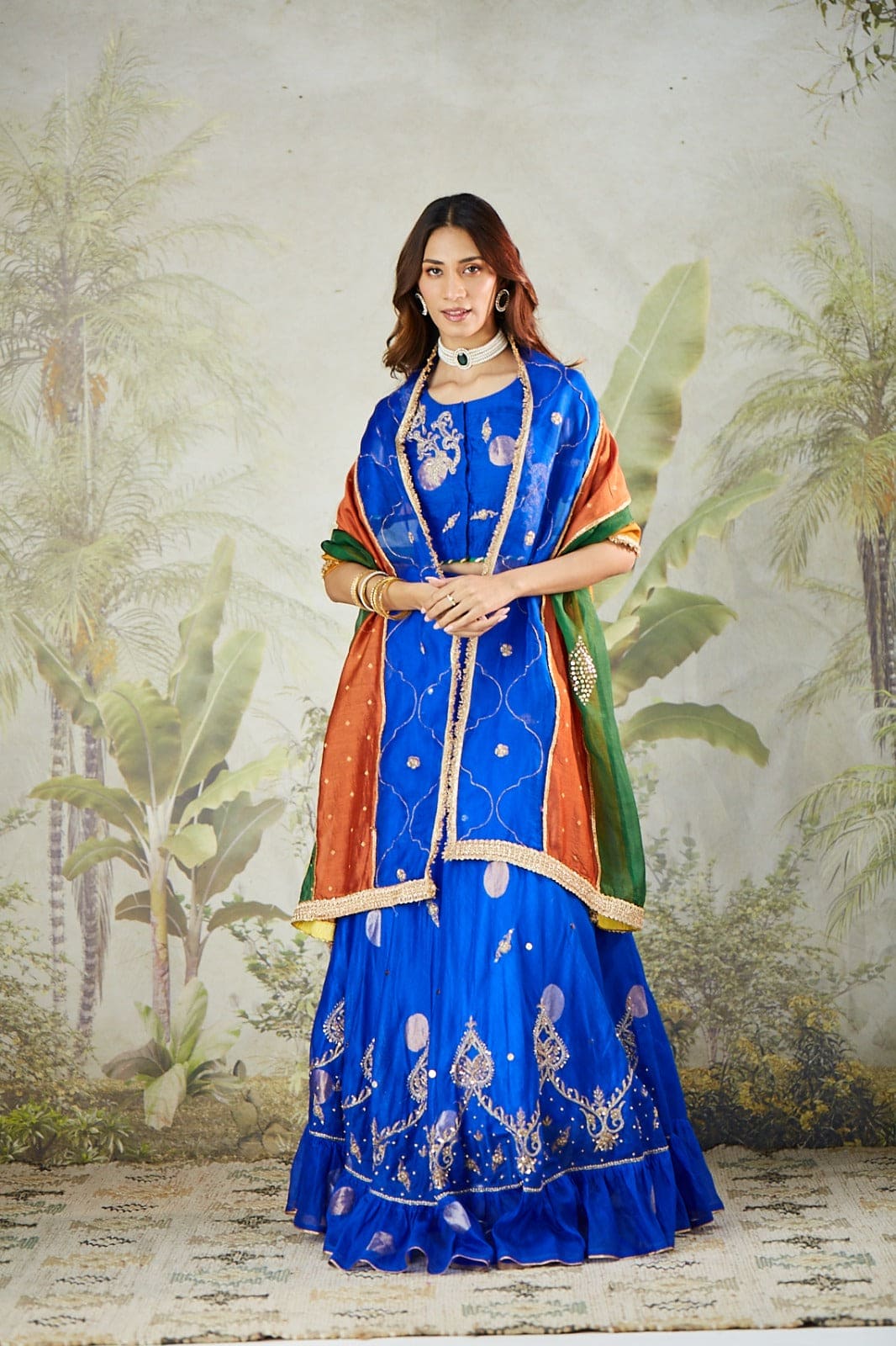 Zardozi Work Women Lehenga Set - Blue - Charkha TalesZardozi Work Women Lehenga Set - Blue