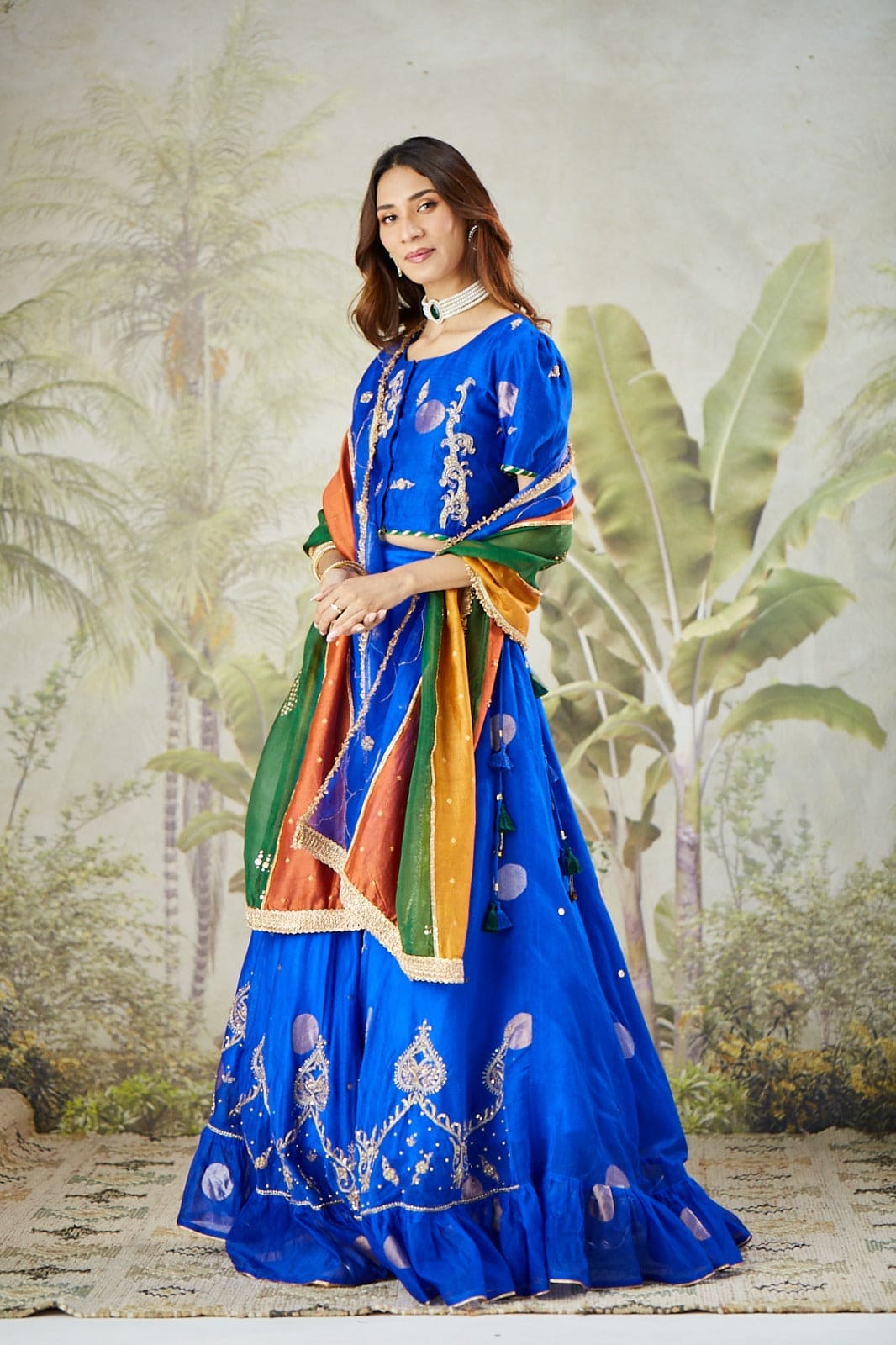 Zardozi Work Women Lehenga Set - Blue - Charkha TalesZardozi Work Women Lehenga Set - Blue