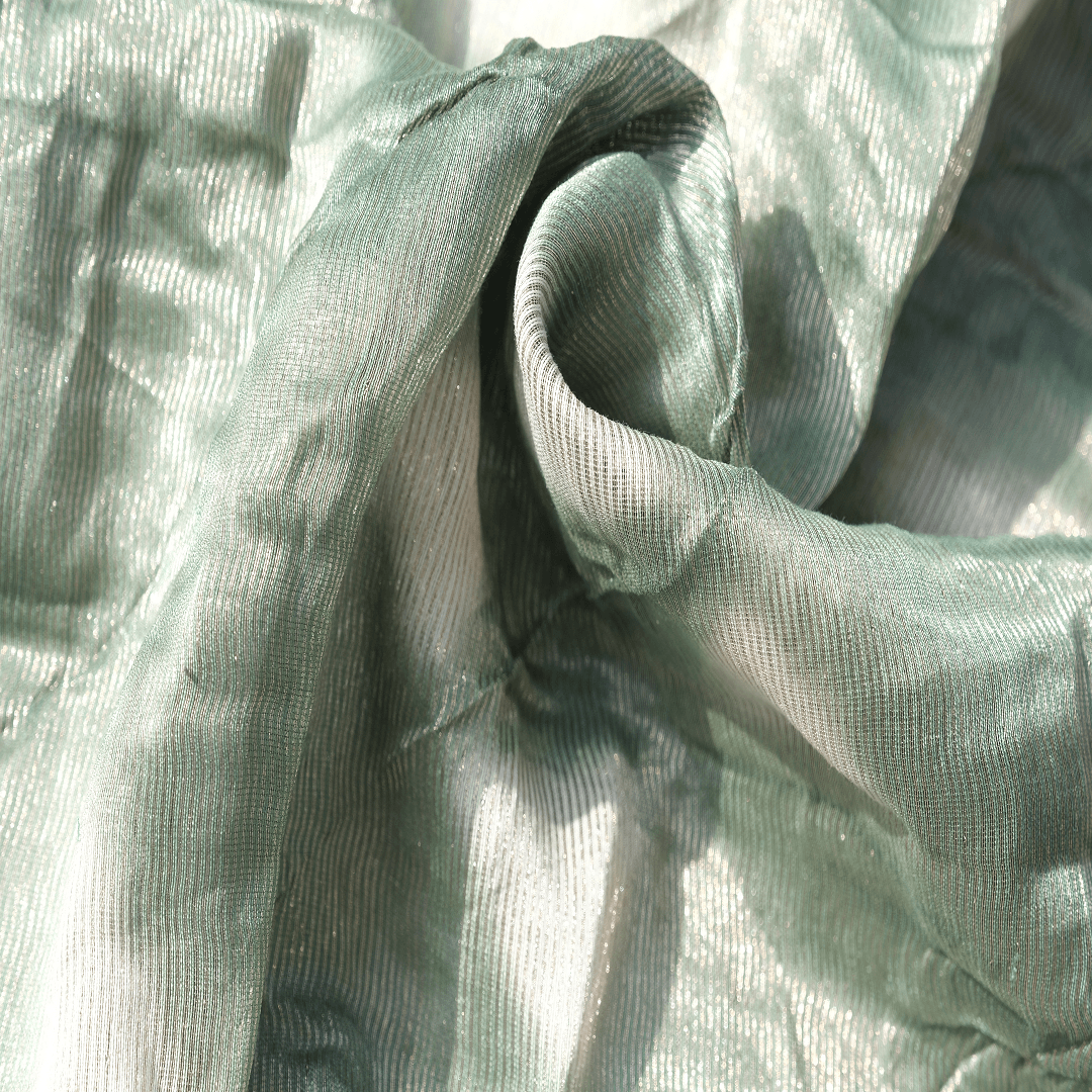 Clamp Dye Silk Chanderi Fabric -Olive Green