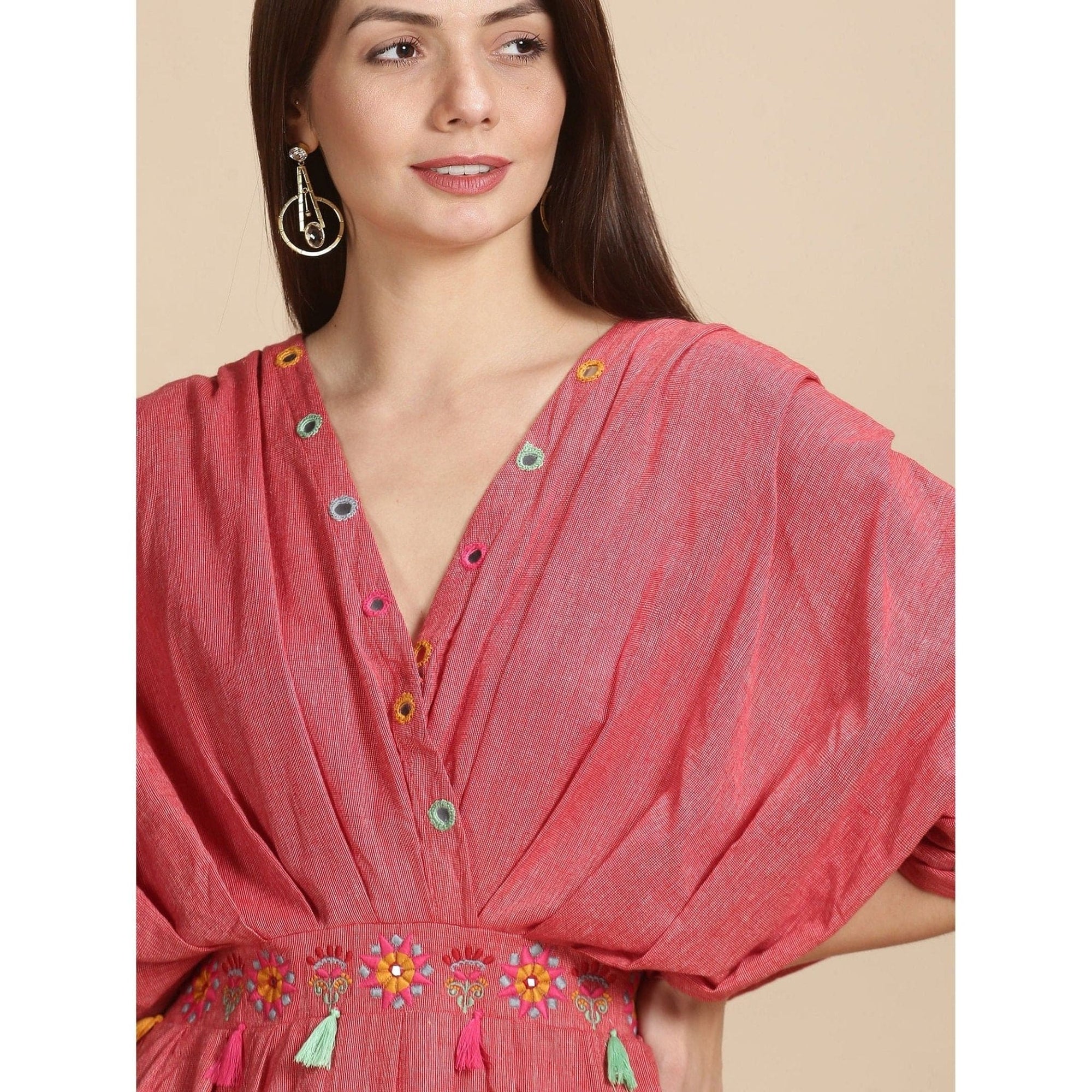 Abstract Floral Kaaftan - Red - Charkha TalesAbstract Floral Kaaftan - Red