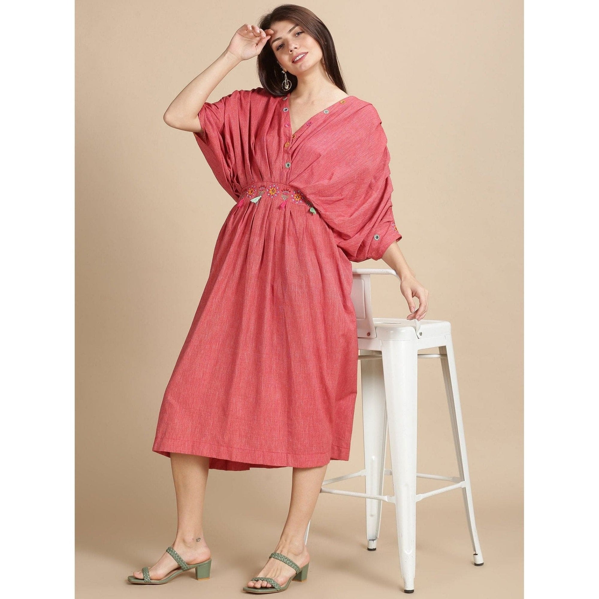 Abstract Floral Kaaftan - Red - Charkha TalesAbstract Floral Kaaftan - Red