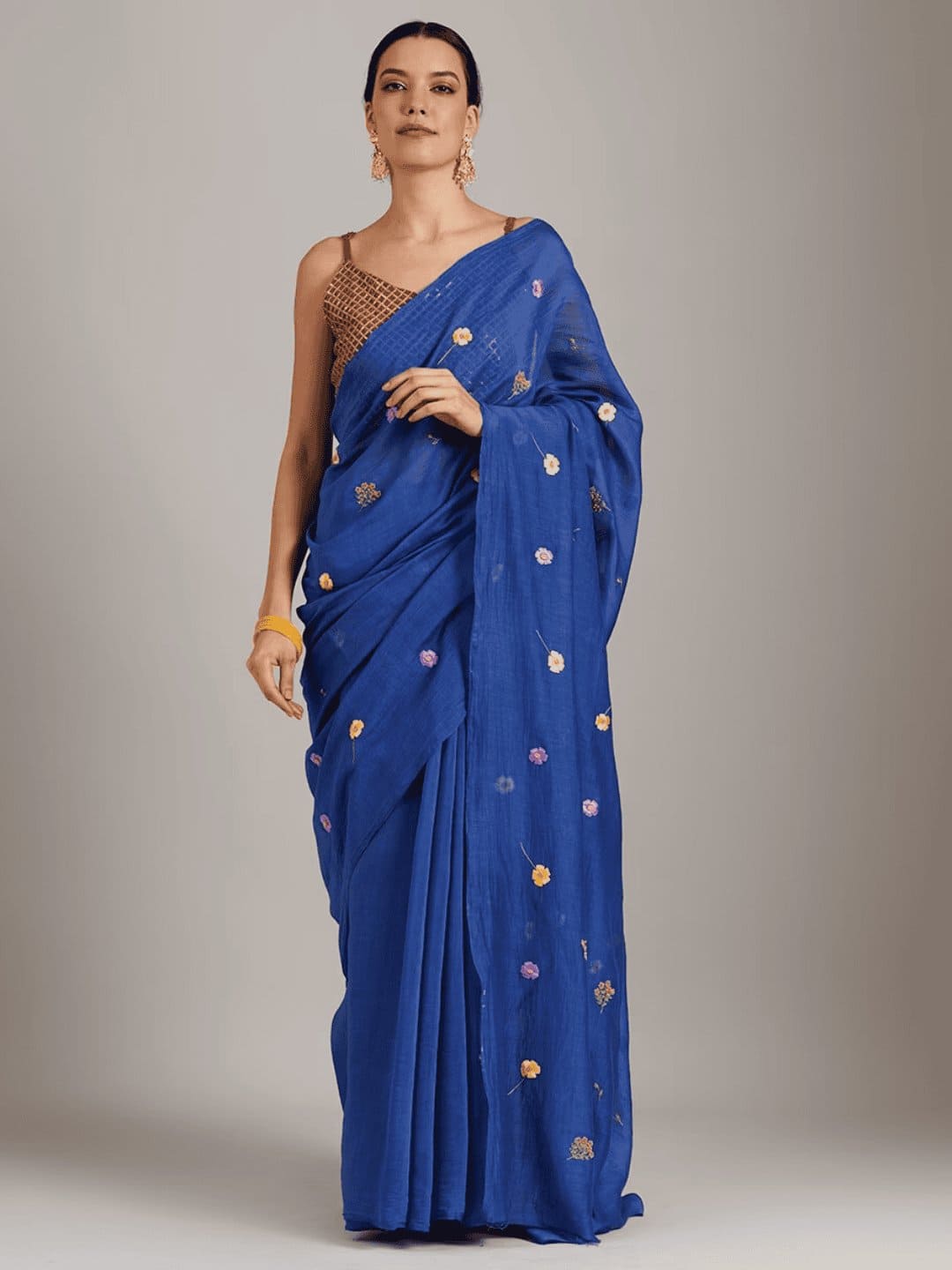 Adda Work Silk Chanderi Saree - Blue - Charkha TalesAdda Work Silk Chanderi Saree - Blue