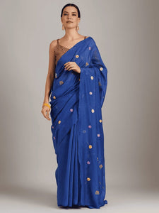 Adda Work Silk Chanderi Saree - Blue