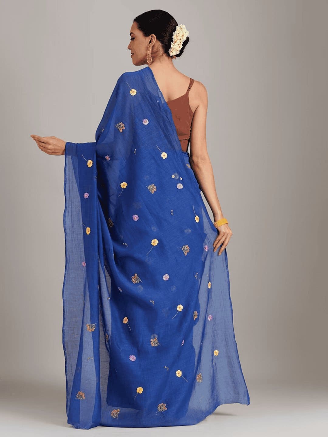 Adda Work Silk Chanderi Saree - Blue - Charkha TalesAdda Work Silk Chanderi Saree - Blue