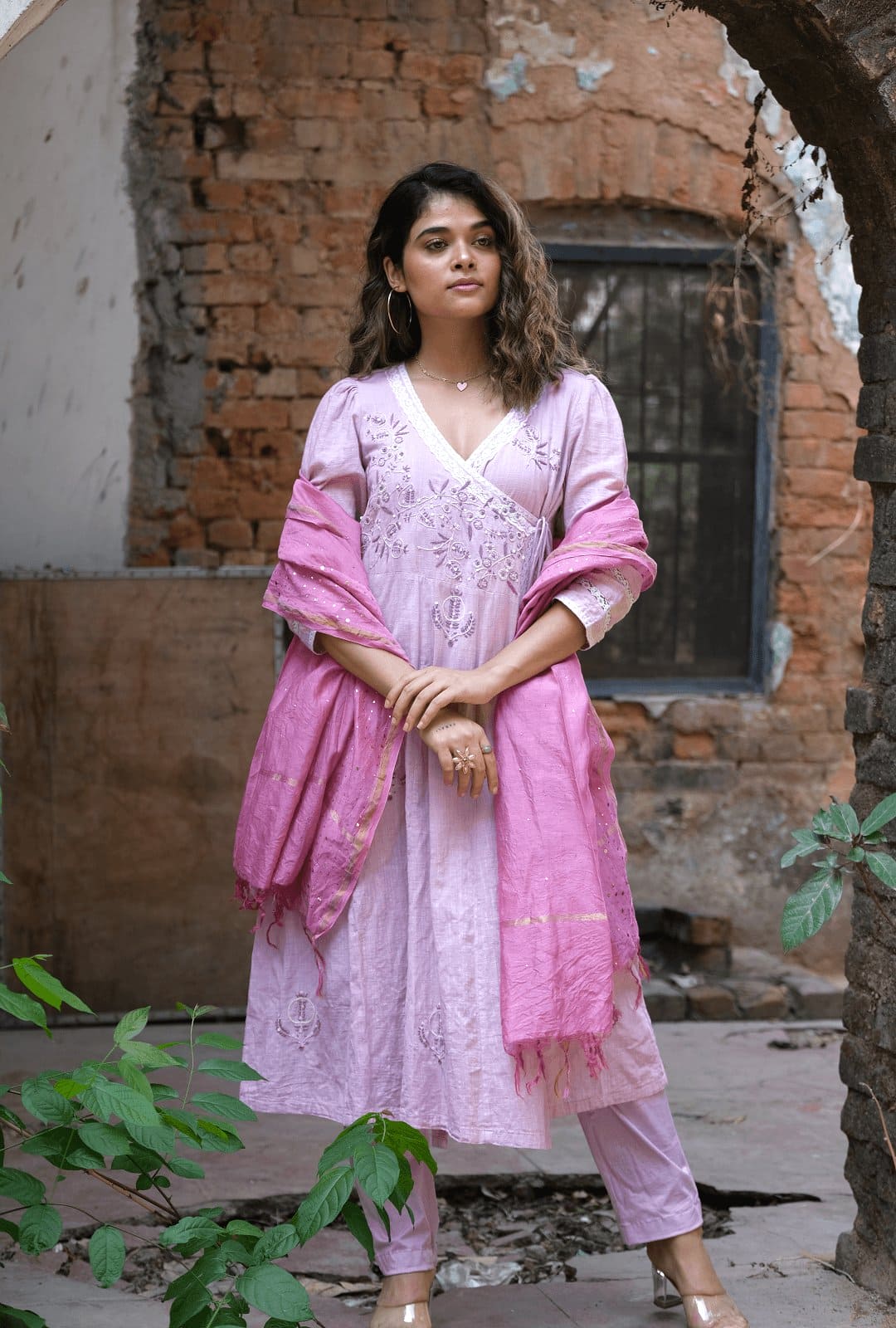 Angarkha Cotton Kurta Set - Lilac - Charkha TalesAngarkha Cotton Kurta Set - Lilac