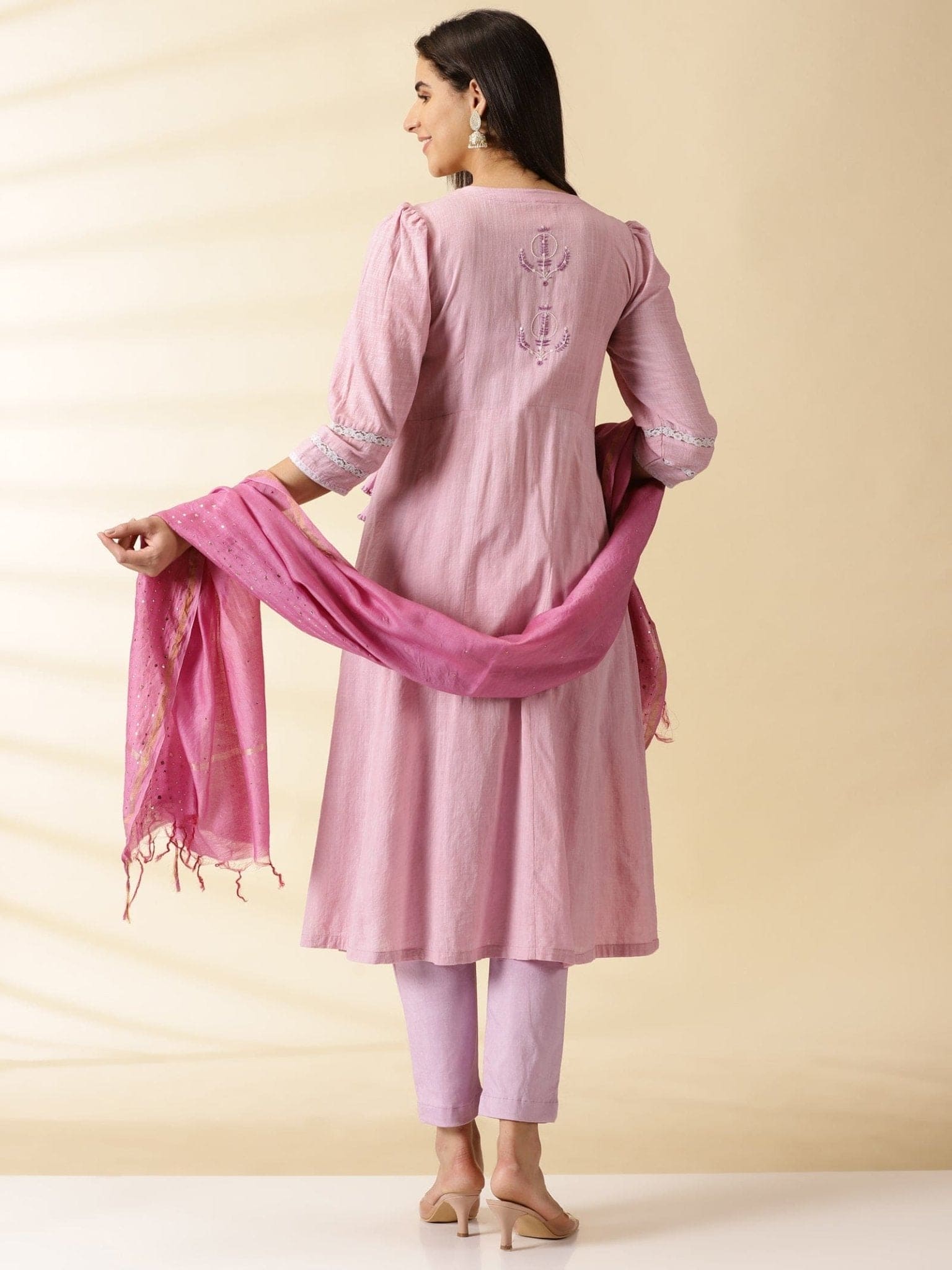 Angarkha Cotton Kurta Set - Lilac - Charkha TalesAngarkha Cotton Kurta Set - Lilac