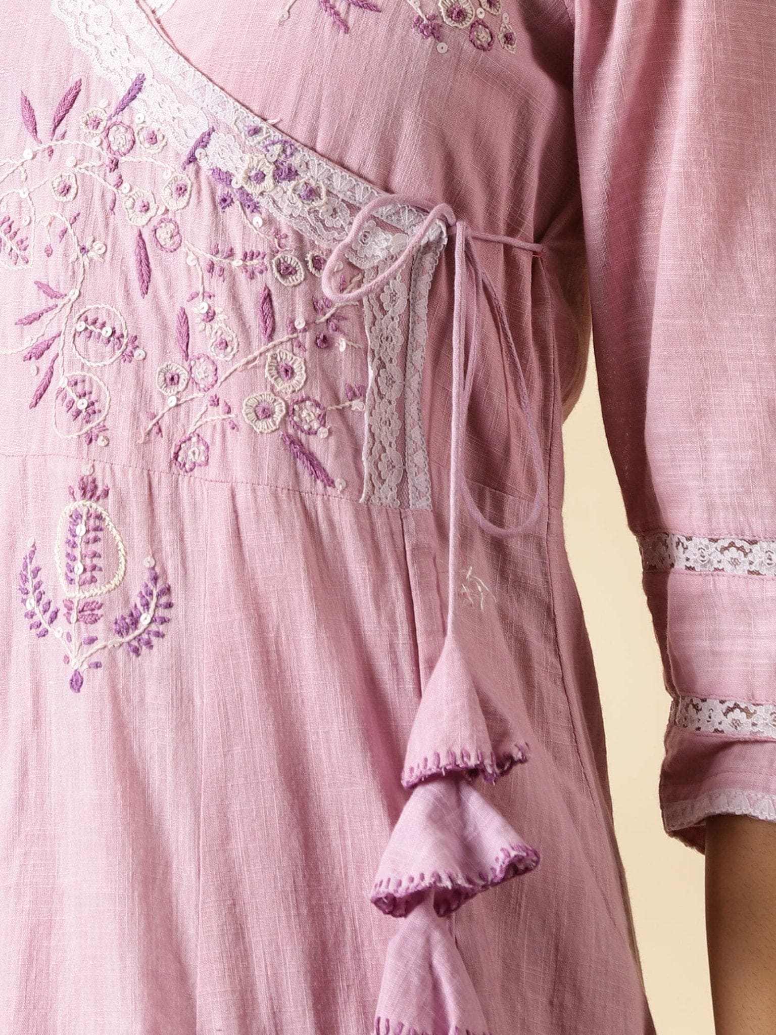 Angarkha Cotton Kurta Set - Lilac - Charkha TalesAngarkha Cotton Kurta Set - Lilac