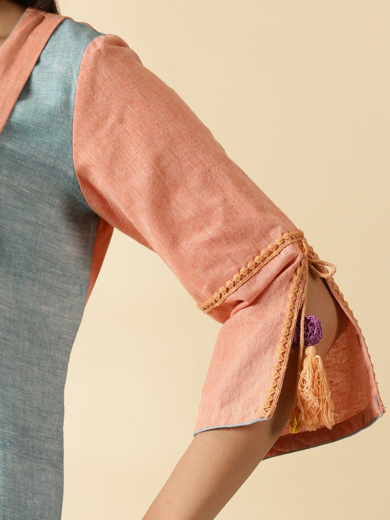 Applique Work Kurta Set - Salmon Pink - Charkha TalesApplique Work Kurta Set - Salmon Pink