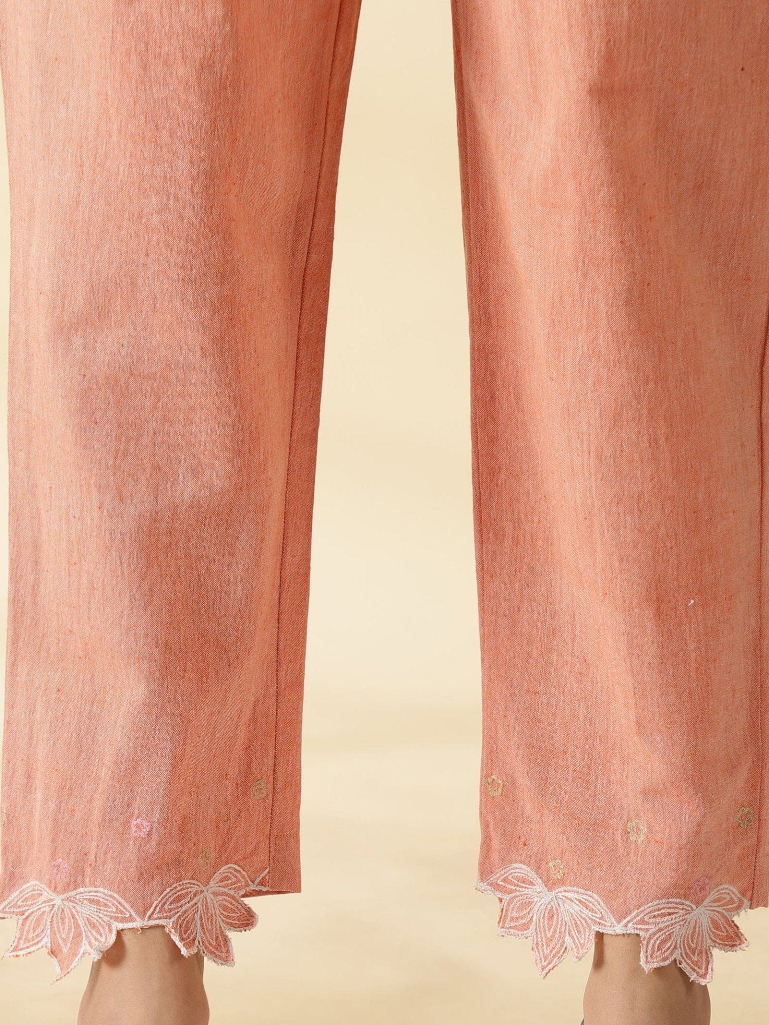 Applique Work Kurta Set - Salmon Pink - Charkha TalesApplique Work Kurta Set - Salmon Pink