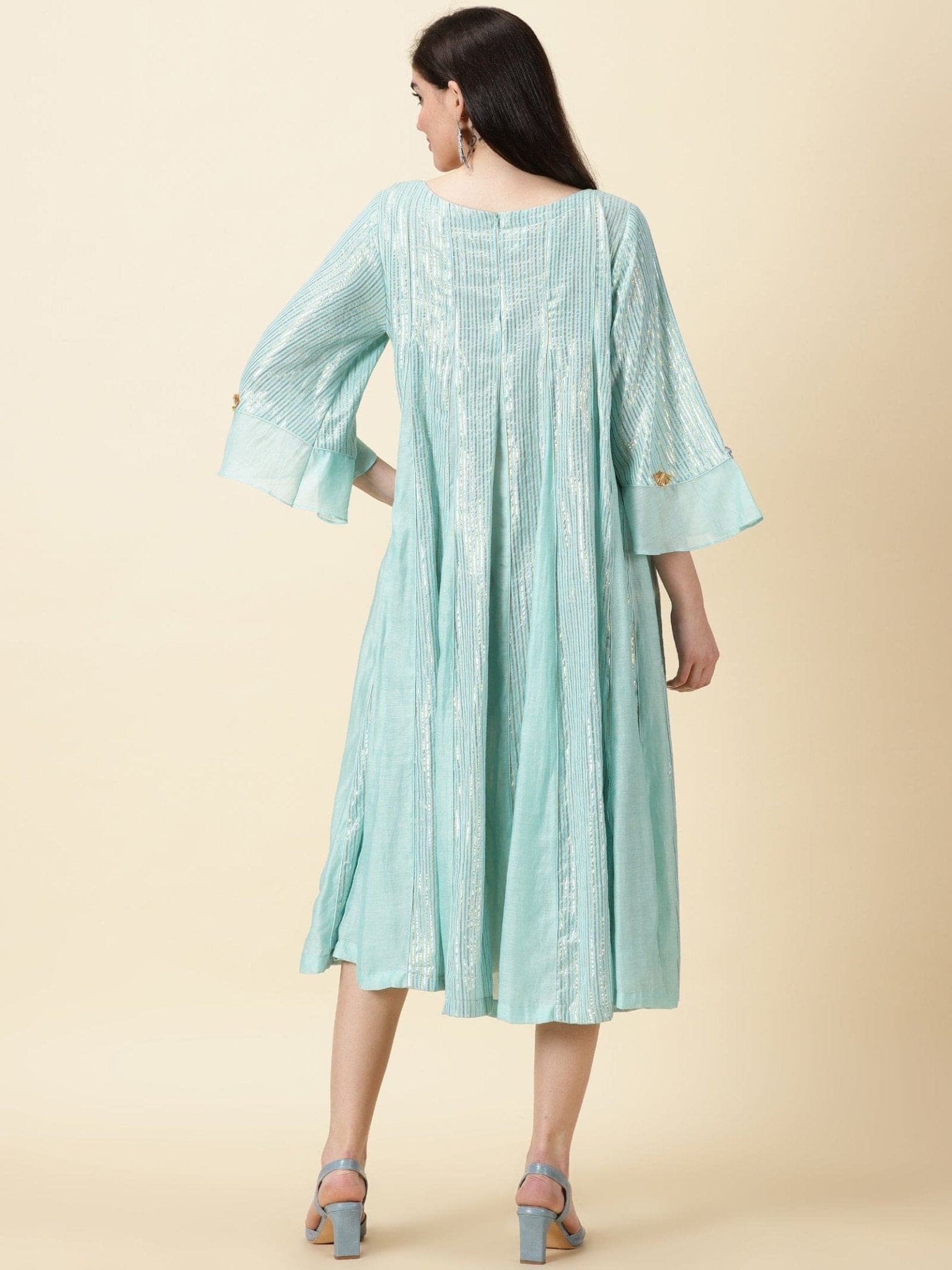 Aqua Blue Lurex Women Dress - Charkha TalesAqua Blue Lurex Women Dress