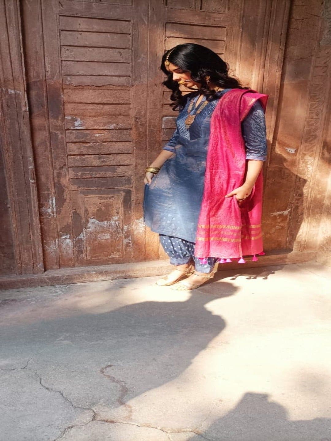 Banarasi Stripes Women Kurta Set - Blue - Charkha TalesBanarasi Stripes Women Kurta Set - Blue