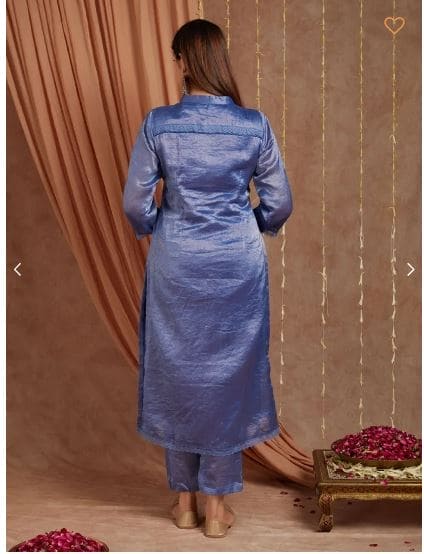 Banarsi Shimmer Kurta Set - Blue - Charkha TalesBanarsi Shimmer Kurta Set - Blue