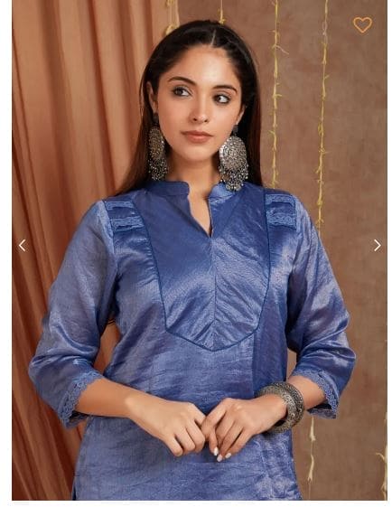 Banarsi Shimmer Kurta Set - Blue - Charkha TalesBanarsi Shimmer Kurta Set - Blue