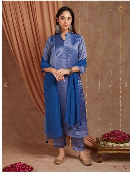 Banarsi Shimmer Kurta Set - Blue - Charkha TalesBanarsi Shimmer Kurta Set - Blue