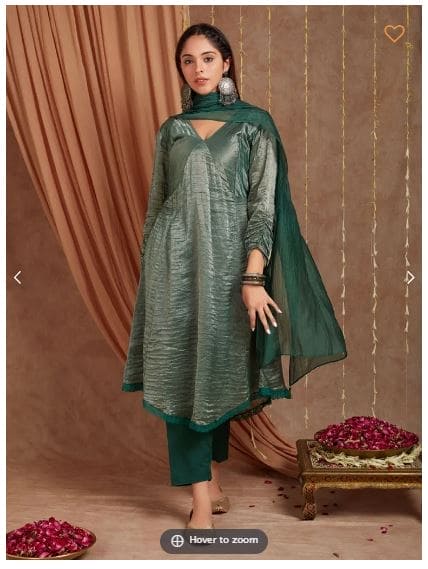 Banarsi Shimmer Kurta Set - Emerald Green - Charkha TalesBanarsi Shimmer Kurta Set - Emerald Green