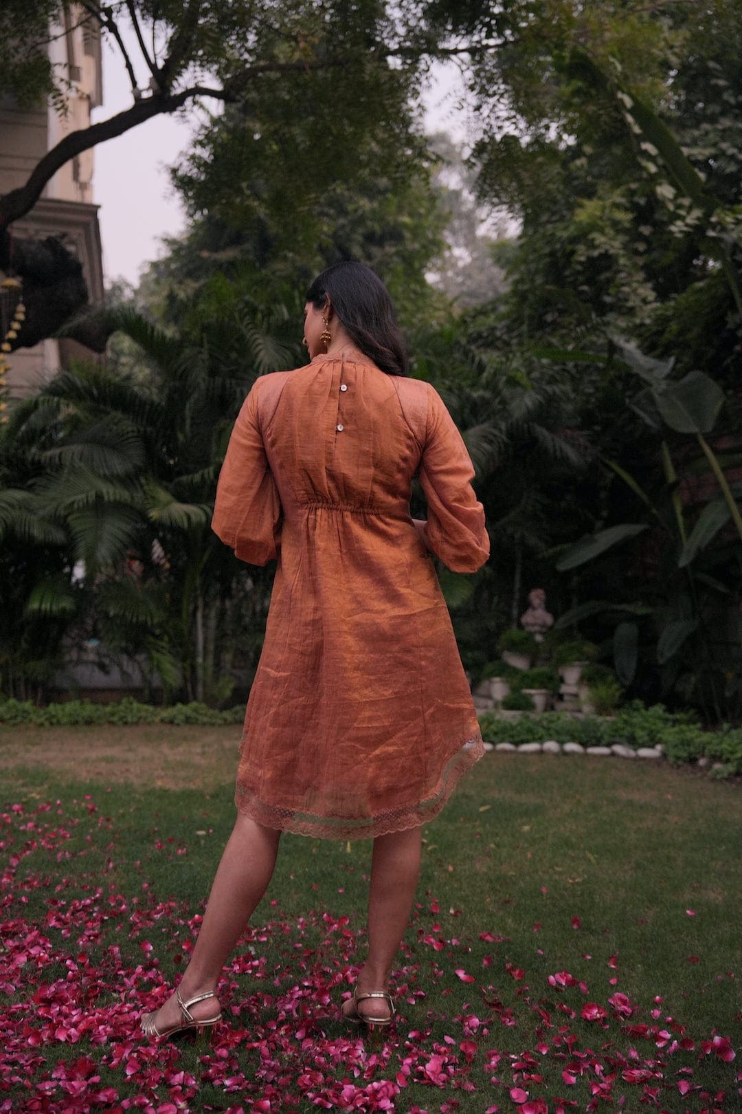 Banarsi Sienna Flared Dress - Burnt Brown - Charkha TalesBanarsi Sienna Flared Dress - Burnt Brown