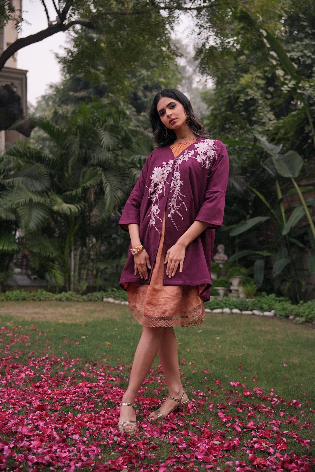 Banarsi Sienna Flared Dress - Burnt Brown - Charkha TalesBanarsi Sienna Flared Dress - Burnt Brown