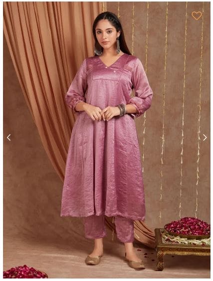 Banarsi Silk Shimmer Anarkali Kurta Set - Pink - Charkha TalesBanarsi Silk Shimmer Anarkali Kurta Set - Pink
