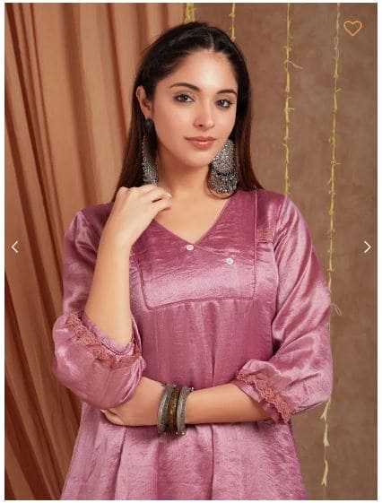 Banarsi Silk Shimmer Anarkali Kurta Set - Pink - Charkha TalesBanarsi Silk Shimmer Anarkali Kurta Set - Pink