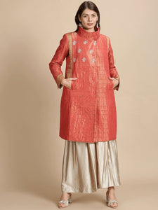 Banarsi Zari Quilted Jacket - Red