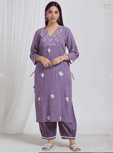 Bandhani Crush Cotton Kurta Set - Violet
