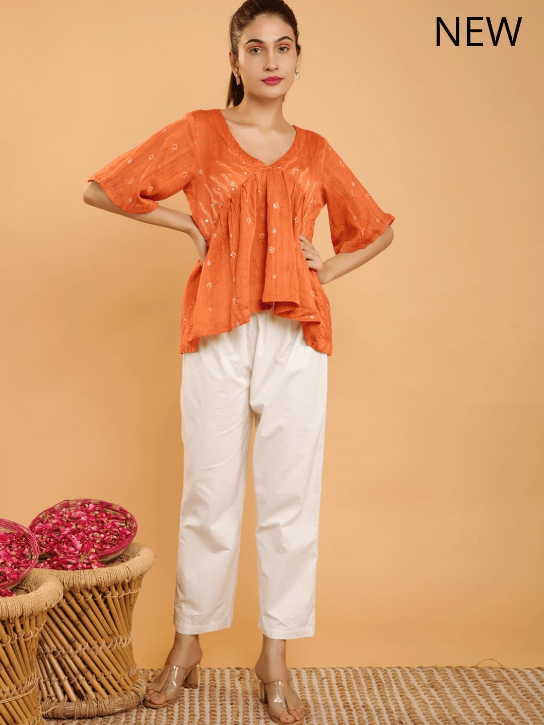 Bandhani Peplum Co - Ord Set - Orange - Charkha TalesBandhani Peplum Co - Ord Set - Orange