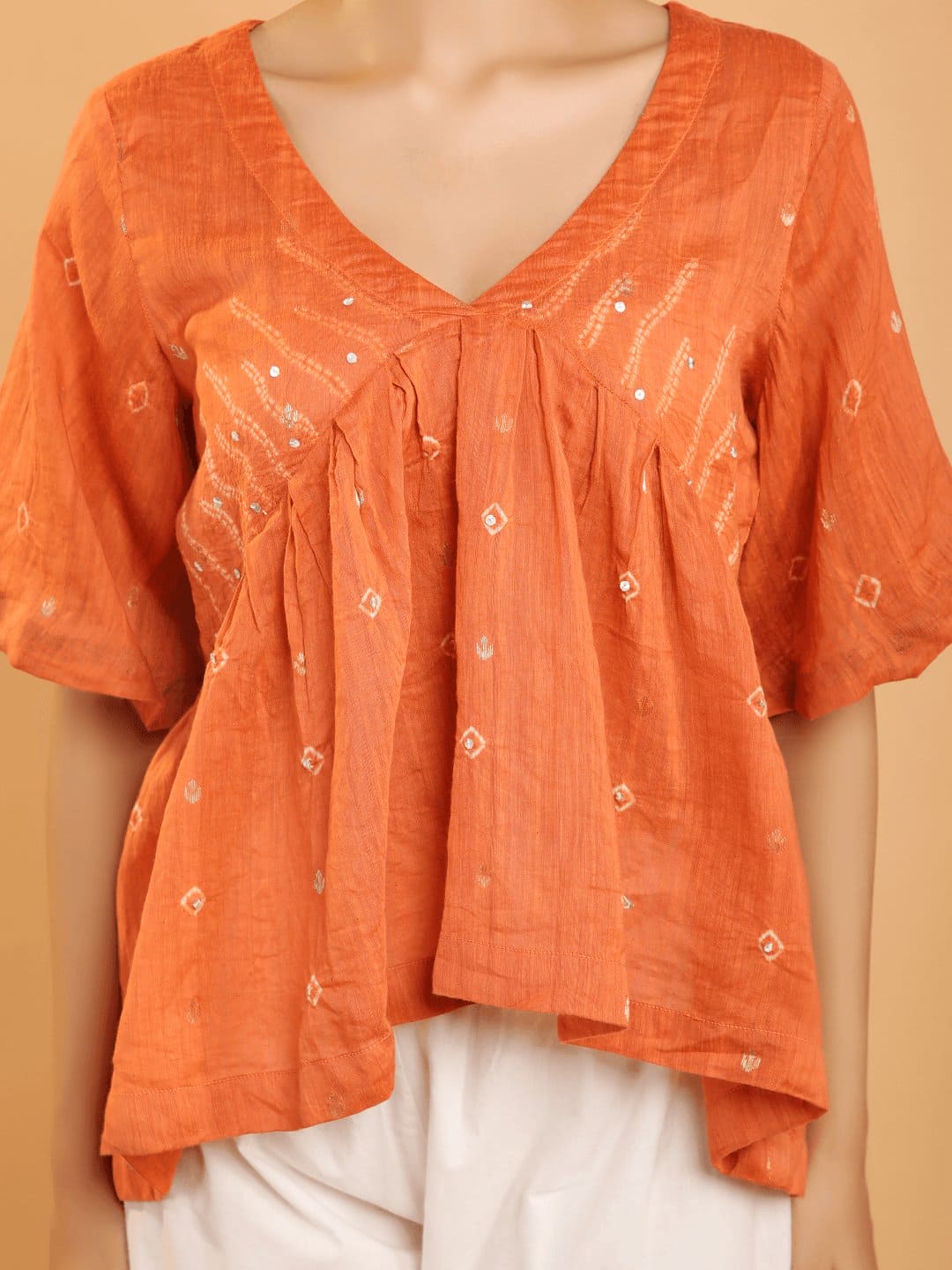 Bandhani Peplum Co - Ord Set - Orange - Charkha TalesBandhani Peplum Co - Ord Set - Orange