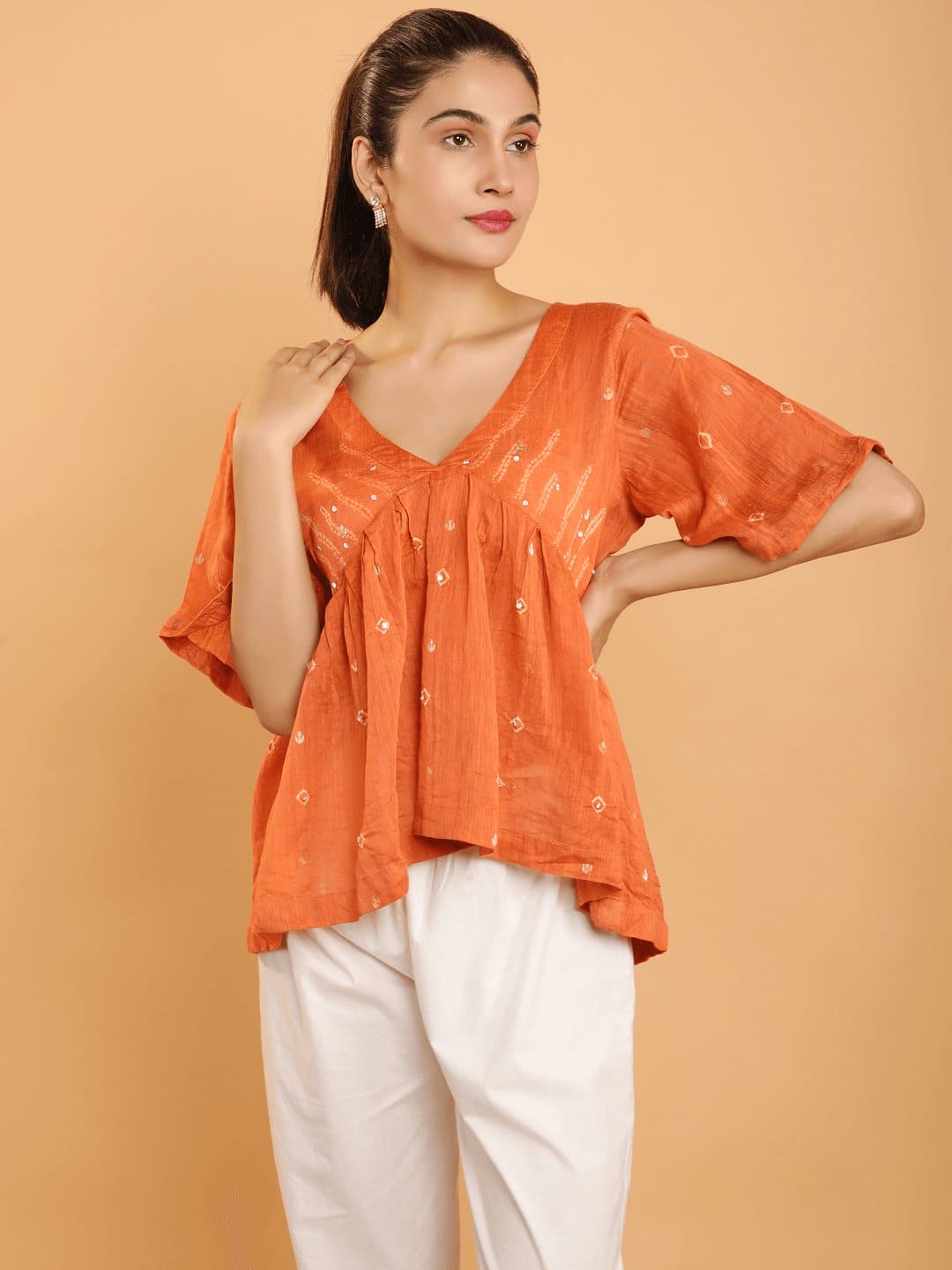 Bandhani Peplum Co - Ord Set - Orange - Charkha TalesBandhani Peplum Co - Ord Set - Orange