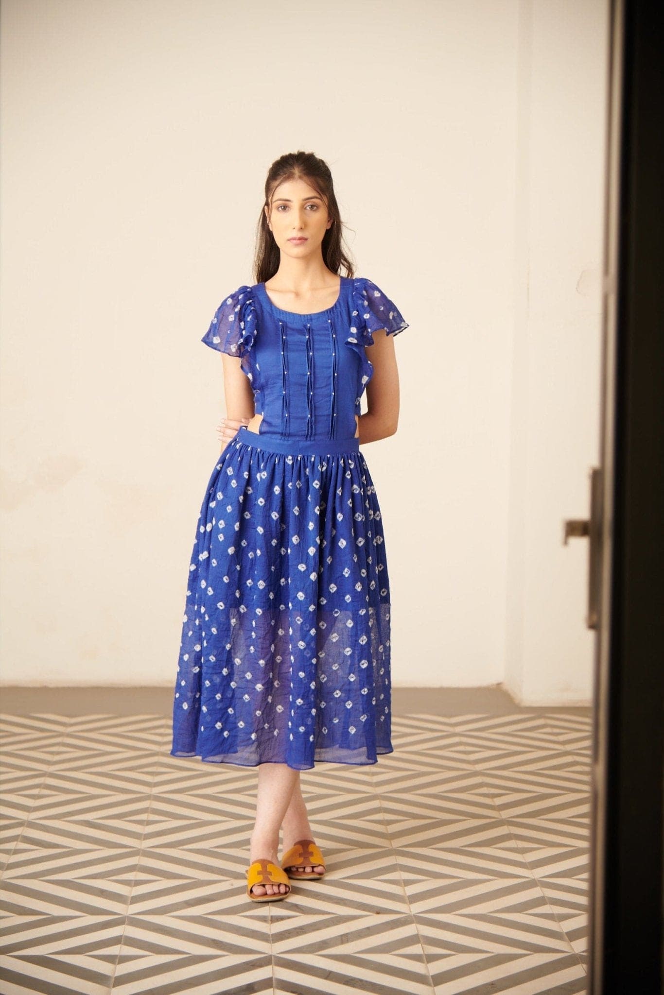 Bandhej Back Tie - Up Dress - Blue - Charkha TalesBandhej Back Tie - Up Dress - Blue