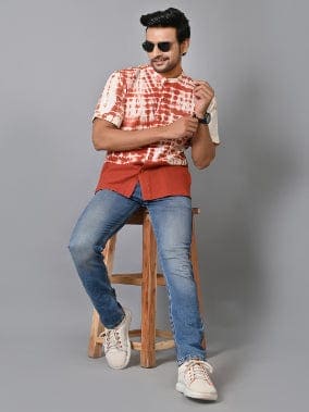 Bandhej Men Shirt - Red - Charkha TalesBandhej Men Shirt - Red