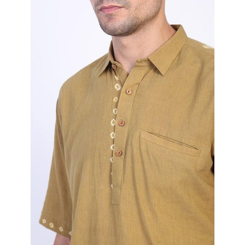 Bandhej Pattern Shirt - Olive Green - Charkha TalesBandhej Pattern Shirt - Olive Green