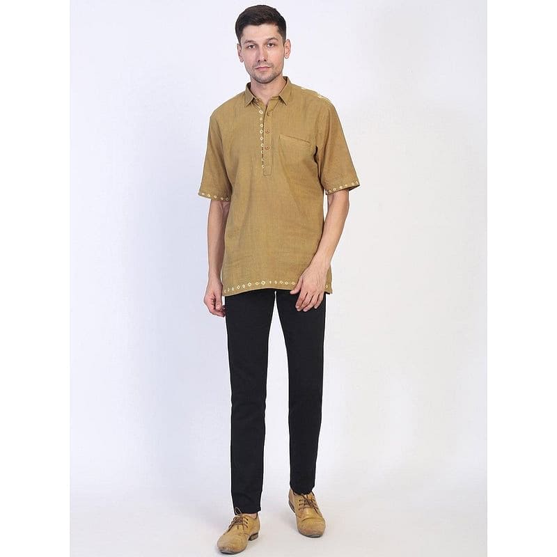 Bandhej Pattern Shirt - Olive Green - Charkha TalesBandhej Pattern Shirt - Olive Green
