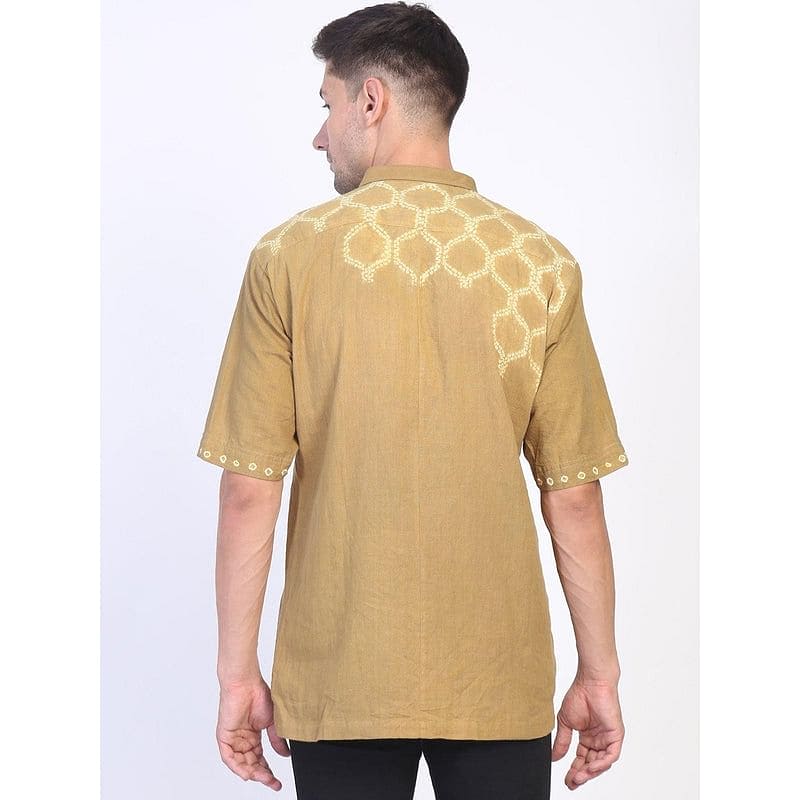 Bandhej Pattern Shirt - Olive Green - Charkha TalesBandhej Pattern Shirt - Olive Green