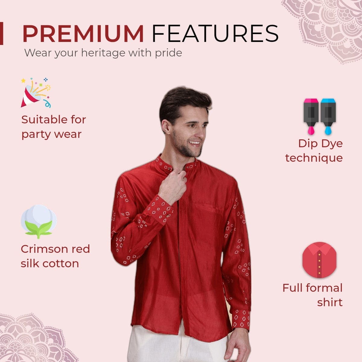 Bandhej Silk Shirt - Red - Charkha TalesBandhej Silk Shirt - Red