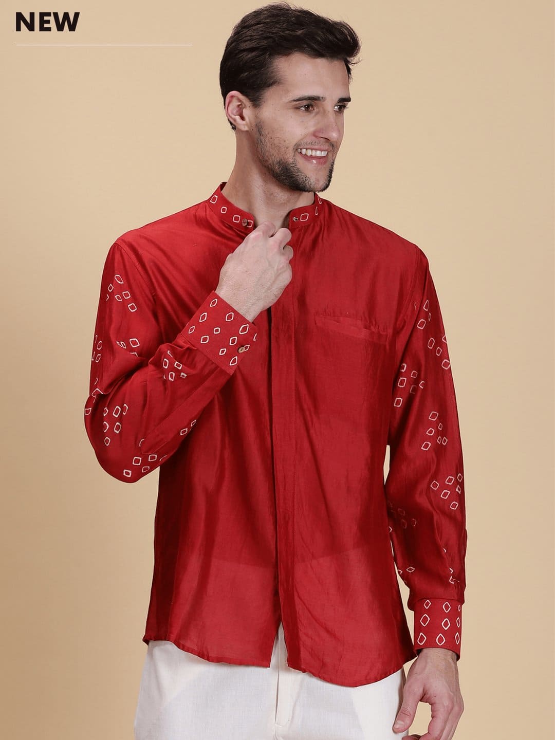 Bandhej Silk Shirt - Red - Charkha TalesBandhej Silk Shirt - Red