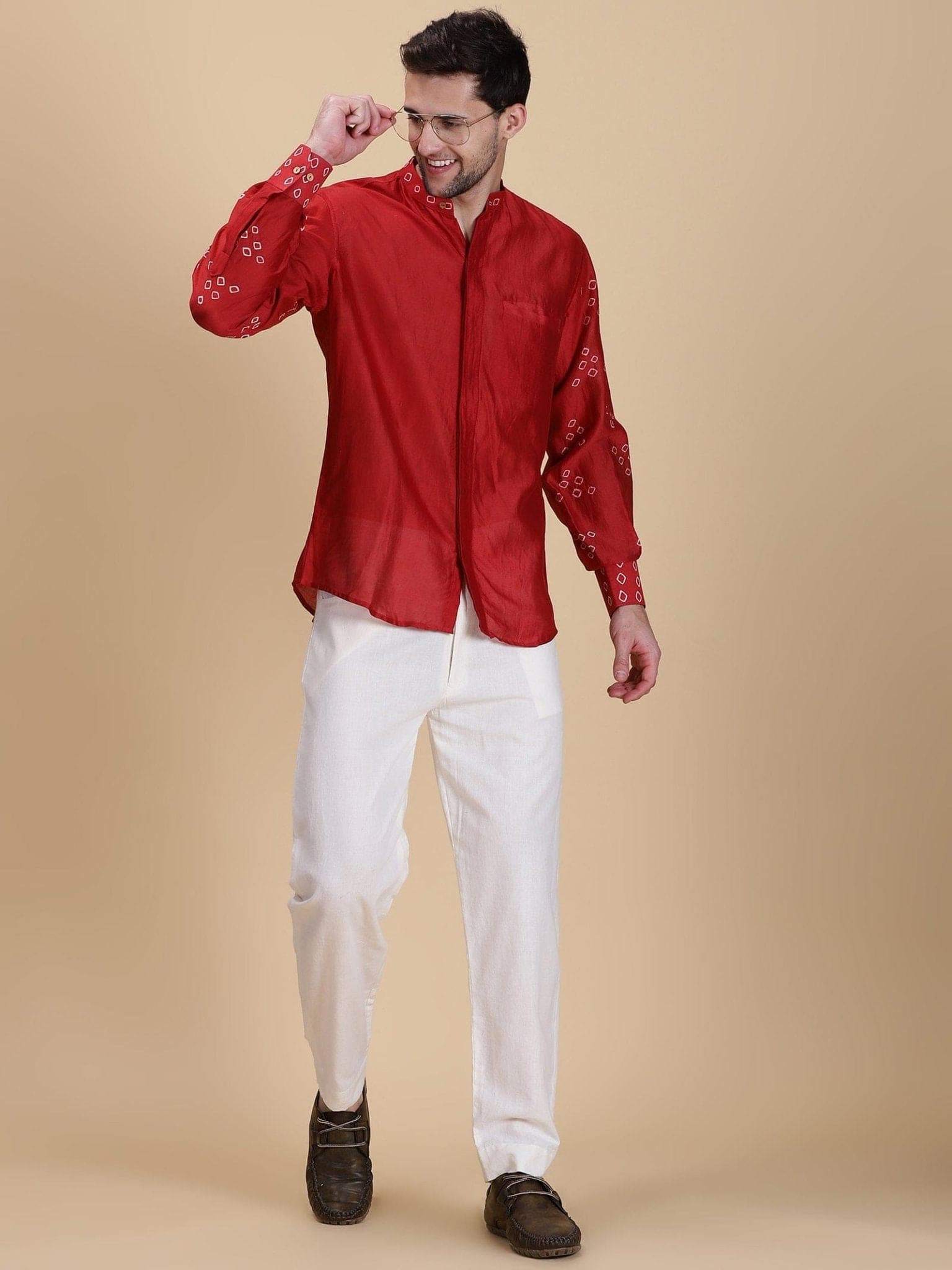 Bandhej Silk Shirt - Red - Charkha TalesBandhej Silk Shirt - Red