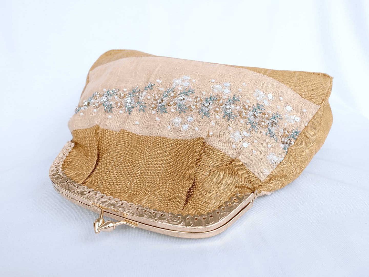 Bead Work Clutch - Golden Peach - Charkha TalesBead Work Clutch - Golden Peach