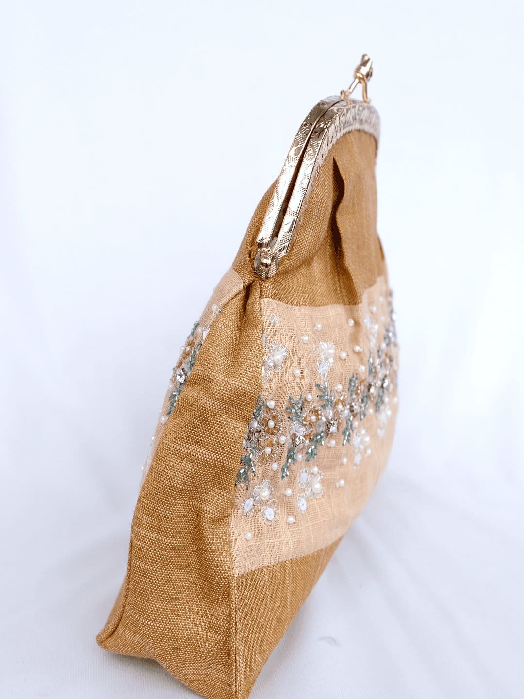 Bead Work Clutch - Golden Peach - Charkha TalesBead Work Clutch - Golden Peach