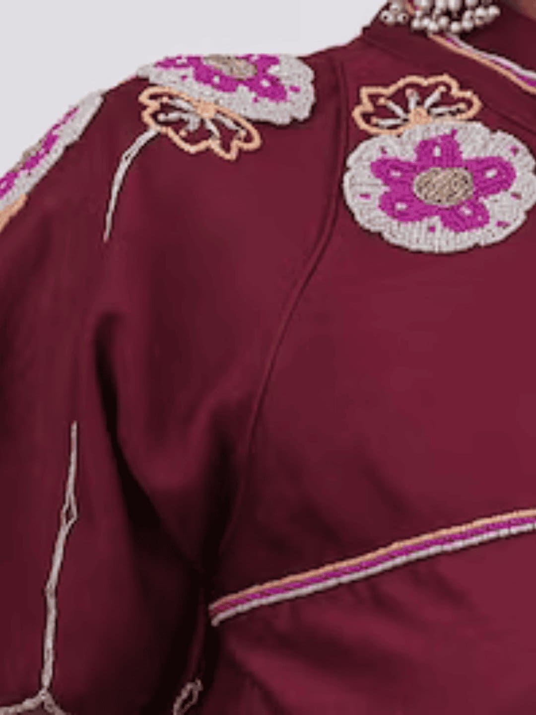 Beads Chanderi Silk Blouse - Maroon - Charkha TalesBeads Chanderi Silk Blouse - Maroon