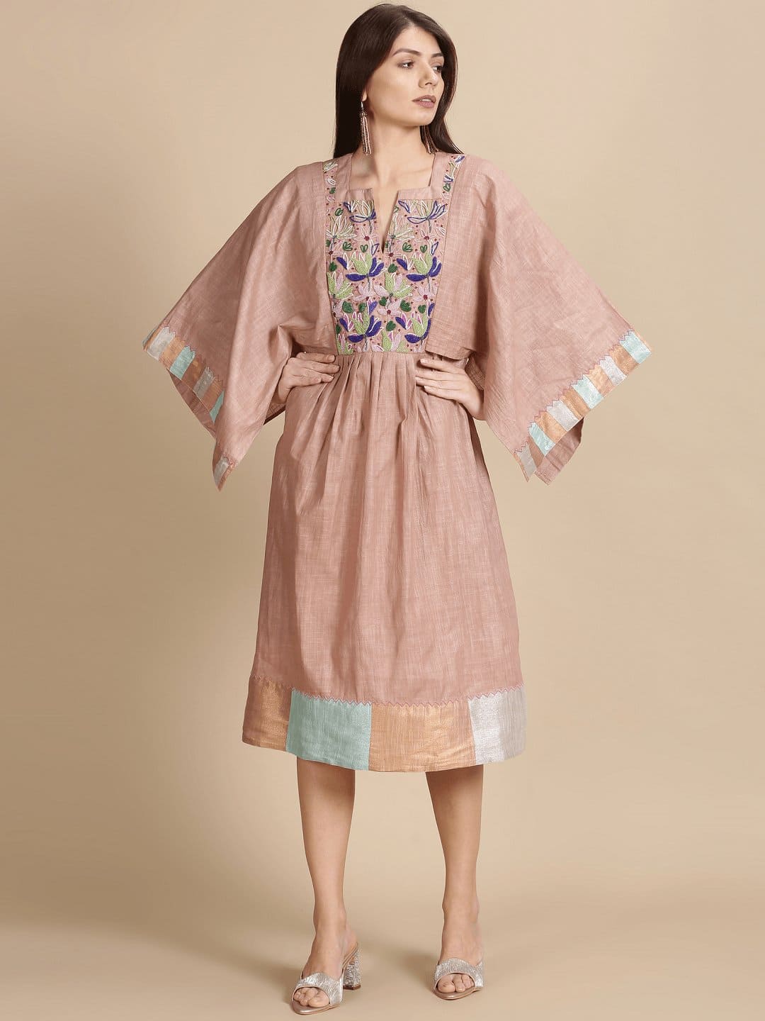 Beads Work Kaftan - Peach - Charkha TalesBeads Work Kaftan - Peach