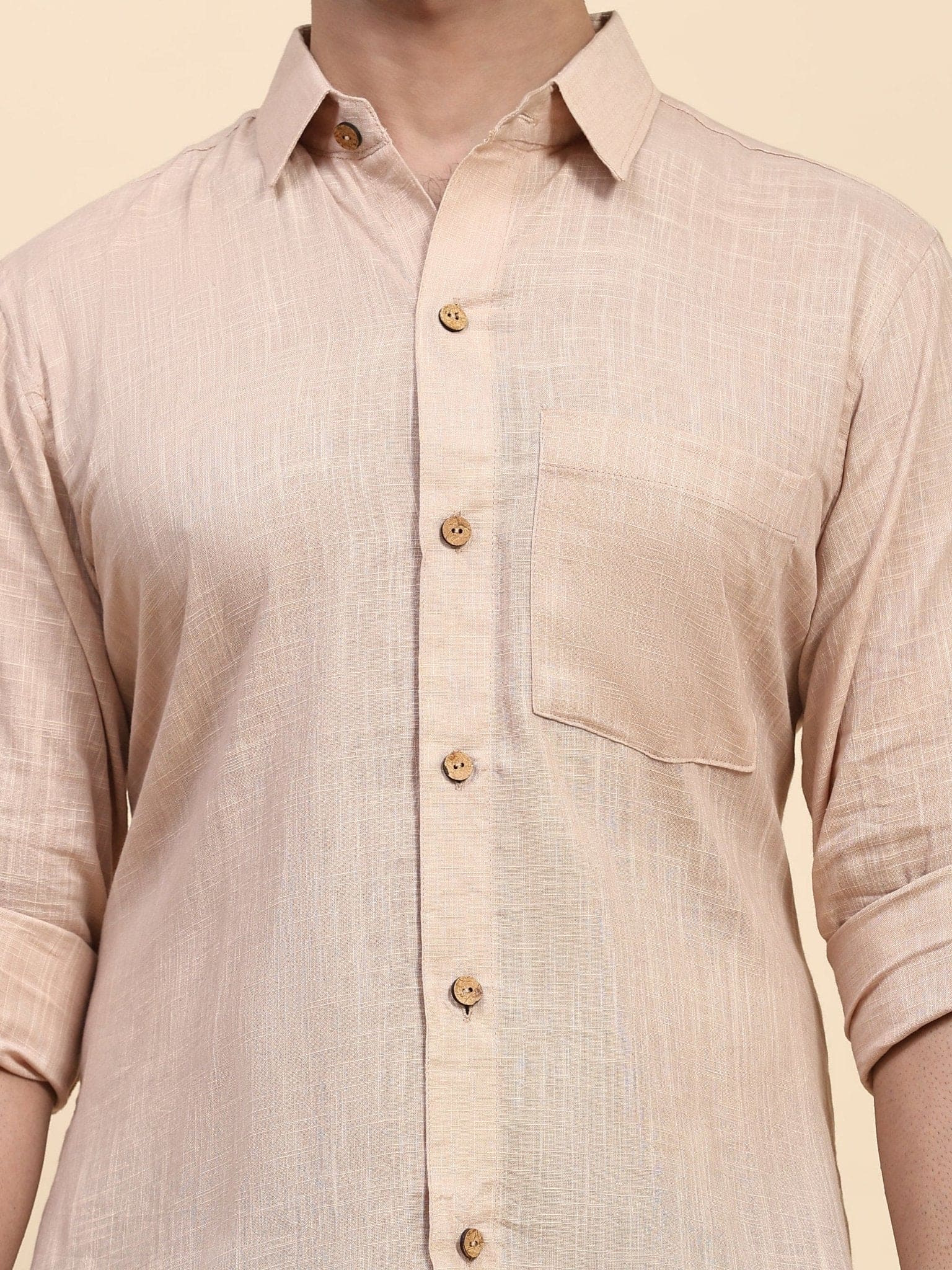 Beige Cotton Men Shirt - Charkha TalesBeige Cotton Men Shirt