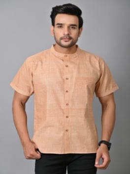 Beige Khadi Cotton Men Shirt - Charkha TalesBeige Khadi Cotton Men Shirt