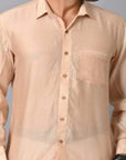 Beige Pure Silk Men Bandhej Shirt - Charkha TalesBeige Pure Silk Men Bandhej Shirt