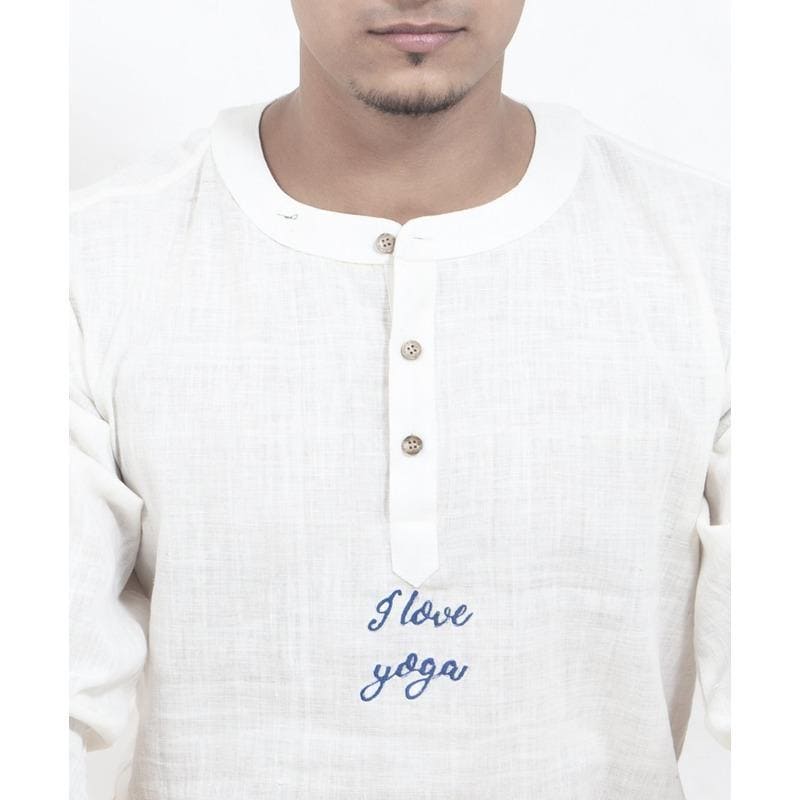 Bengal Cotton Yoga Kurta Set - Off White - Charkha TalesBengal Cotton Yoga Kurta Set - Off White