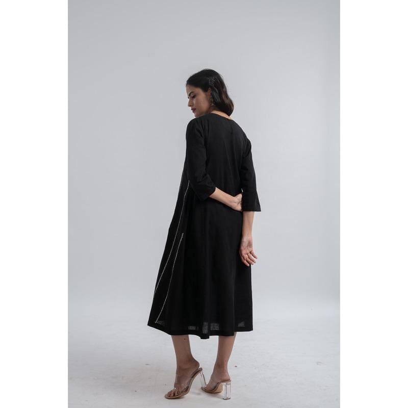Black &quot;Apt&quot; Khadi Dress - Charkha TalesBlack &quot;Apt&quot; Khadi Dress