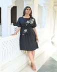 Black Bold Flower & Sequin Kaftaan Dress - Charkha TalesBlack Bold Flower & Sequin Kaftaan Dress for women