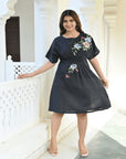 Black Bold Flower & Sequin Kaftaan Dress - Charkha TalesBlack Bold Flower & Sequin Kaftaan Dress khadi dress