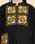Black Cotton Khadi Embroidered Jacket - Charkha TalesBlack Cotton Khadi Embroidered Jacket