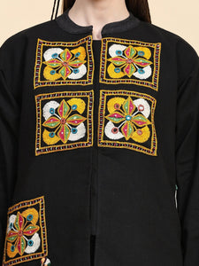 Cotton Woolen Mirror Jacket - Black